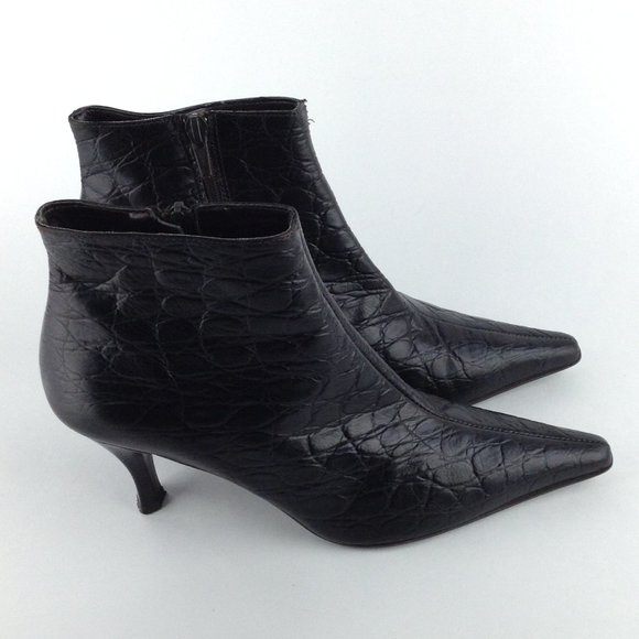 A. Giannetti Brown Croc Embossed  Italian Ankle Booties - Picture 2 of 16